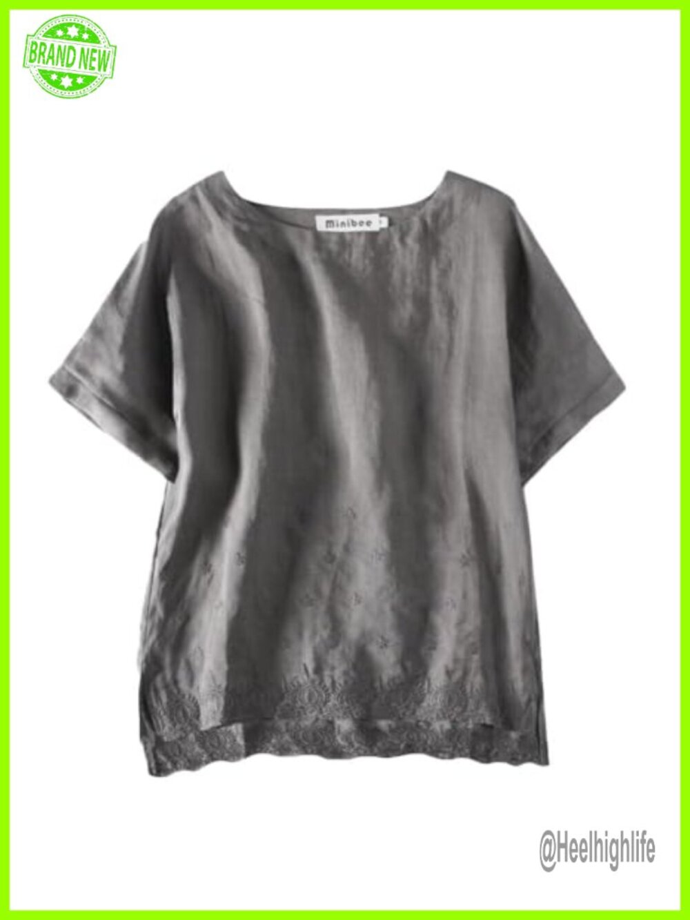 Minibee Women's Linen Tunic Shirt Embroidered Blouse Top